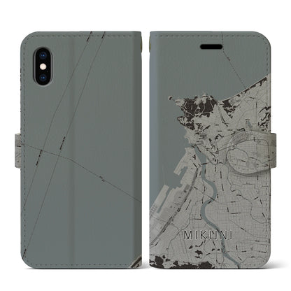 【三国（福井県）】地図柄iPhoneケース（手帳タイプ）モノトーン・iPhone XS / X 用