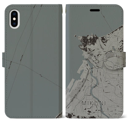 【三国（福井県）】地図柄iPhoneケース（手帳タイプ）モノトーン・iPhone XS Max 用