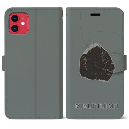 【御蔵島（東京都）】地図柄iPhoneケース（手帳タイプ）モノトーン・iPhone 11 用