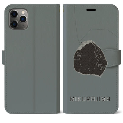 【御蔵島（東京都）】地図柄iPhoneケース（手帳タイプ）モノトーン・iPhone 11 Pro Max 用