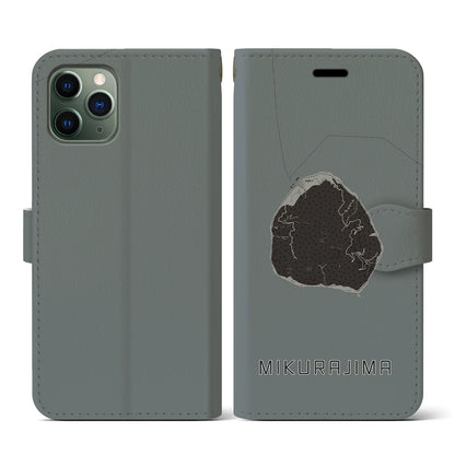 【御蔵島（東京都）】地図柄iPhoneケース（手帳タイプ）モノトーン・iPhone 11 Pro 用