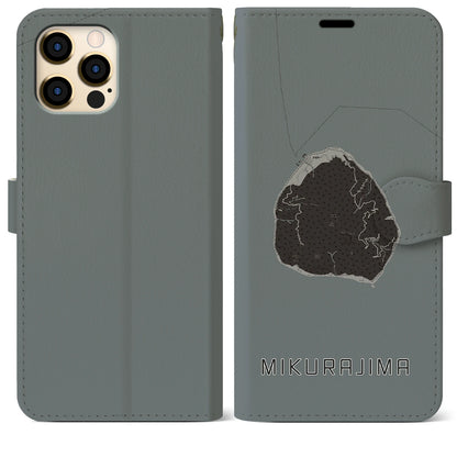 【御蔵島（東京都）】地図柄iPhoneケース（手帳タイプ）モノトーン・iPhone 12 Pro Max 用