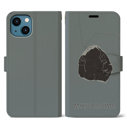 【御蔵島（東京都）】地図柄iPhoneケース（手帳タイプ）モノトーン・iPhone 13 用