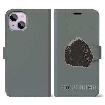 【御蔵島（東京都）】地図柄iPhoneケース（手帳タイプ）モノトーン・iPhone 14 用