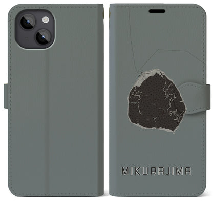 【御蔵島（東京都）】地図柄iPhoneケース（手帳タイプ）モノトーン・iPhone 14 Plus 用