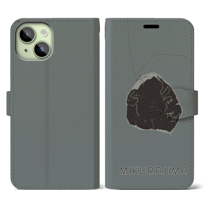 【御蔵島（東京都）】地図柄iPhoneケース（手帳タイプ）モノトーン・iPhone 15 用