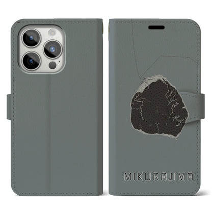 【御蔵島（東京都）】地図柄iPhoneケース（手帳タイプ）モノトーン・iPhone 15 Pro 用