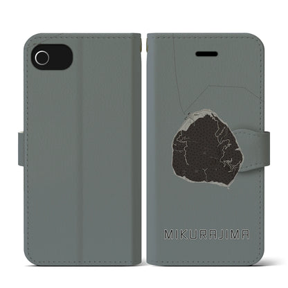 【御蔵島（東京都）】地図柄iPhoneケース（手帳タイプ）モノトーン・iPhone SE（第3 / 第2世代） / 8 / 7 / 6s / 6 用