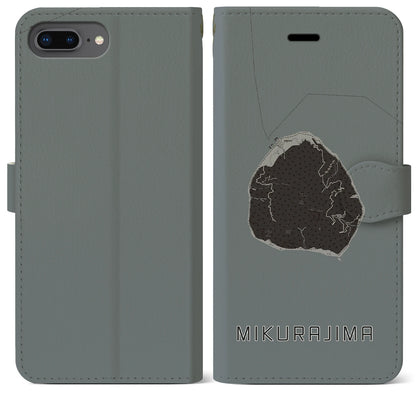 【御蔵島（東京都）】地図柄iPhoneケース（手帳タイプ）モノトーン・iPhone 8Plus /7Plus / 6sPlus / 6Plus 用