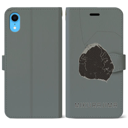 【御蔵島（東京都）】地図柄iPhoneケース（手帳タイプ）モノトーン・iPhone XR 用