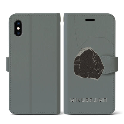 【御蔵島（東京都）】地図柄iPhoneケース（手帳タイプ）モノトーン・iPhone XS / X 用