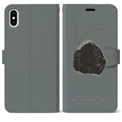 【御蔵島（東京都）】地図柄iPhoneケース（手帳タイプ）モノトーン・iPhone XS Max 用