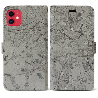 【ミラノ（イタリア）】地図柄iPhoneケース（手帳タイプ）モノトーン・iPhone 11 用