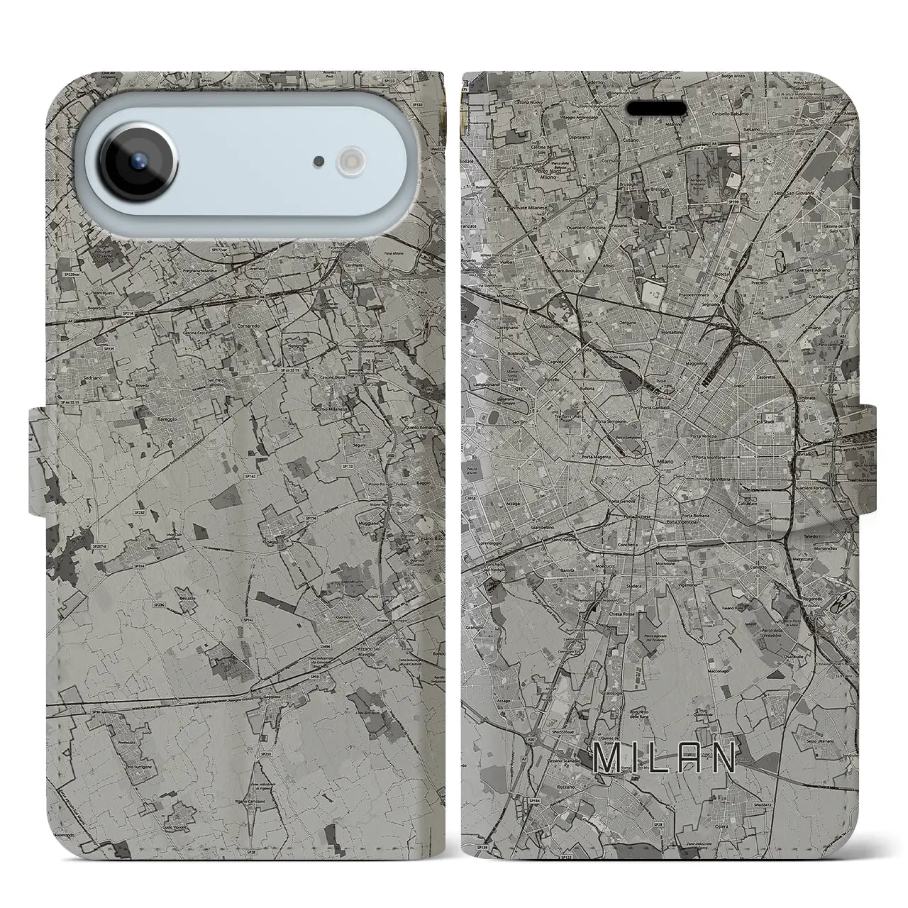 【ミラノ（イタリア）】地図柄iPhoneケース（手帳タイプ）