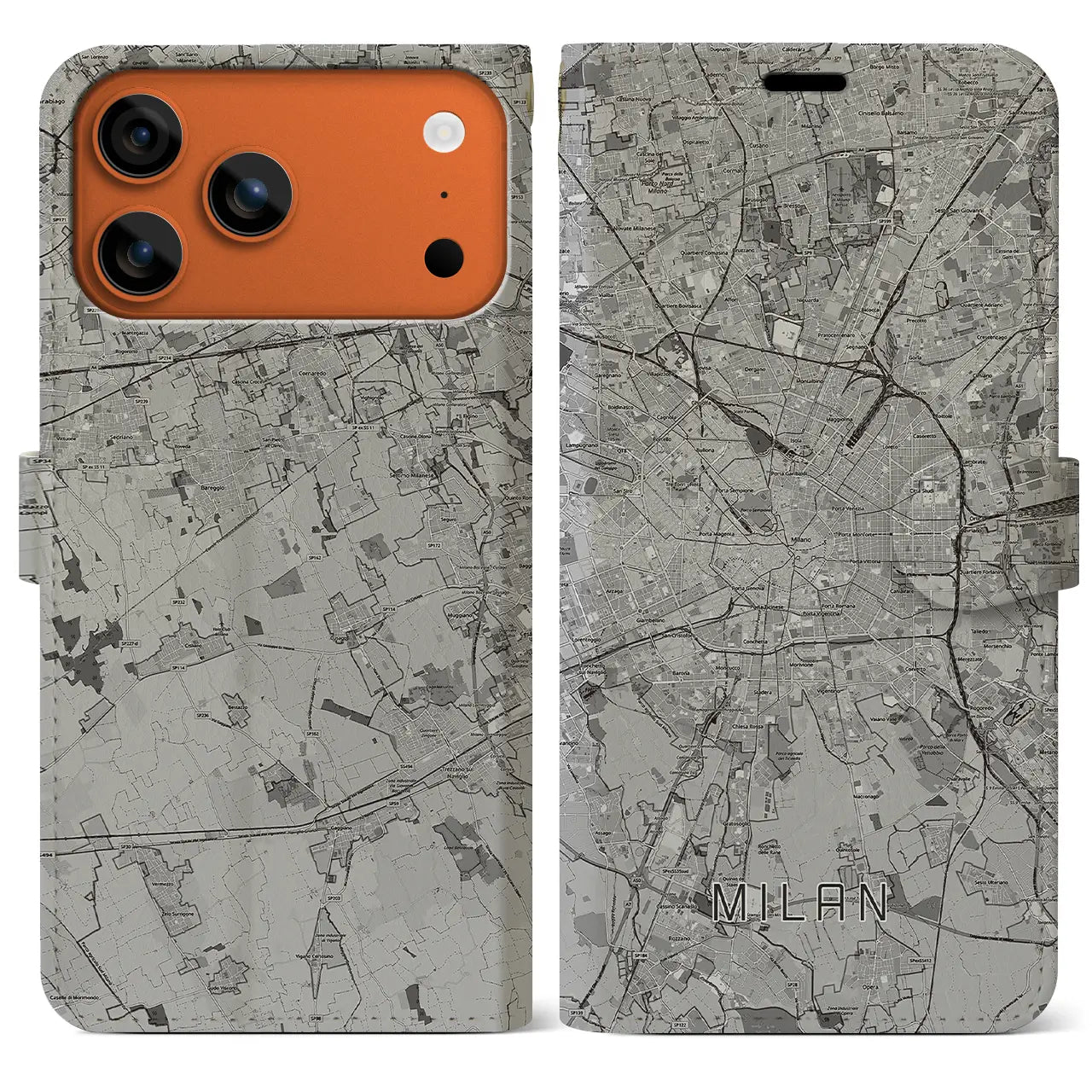 【ミラノ（イタリア）】地図柄iPhoneケース（手帳タイプ）