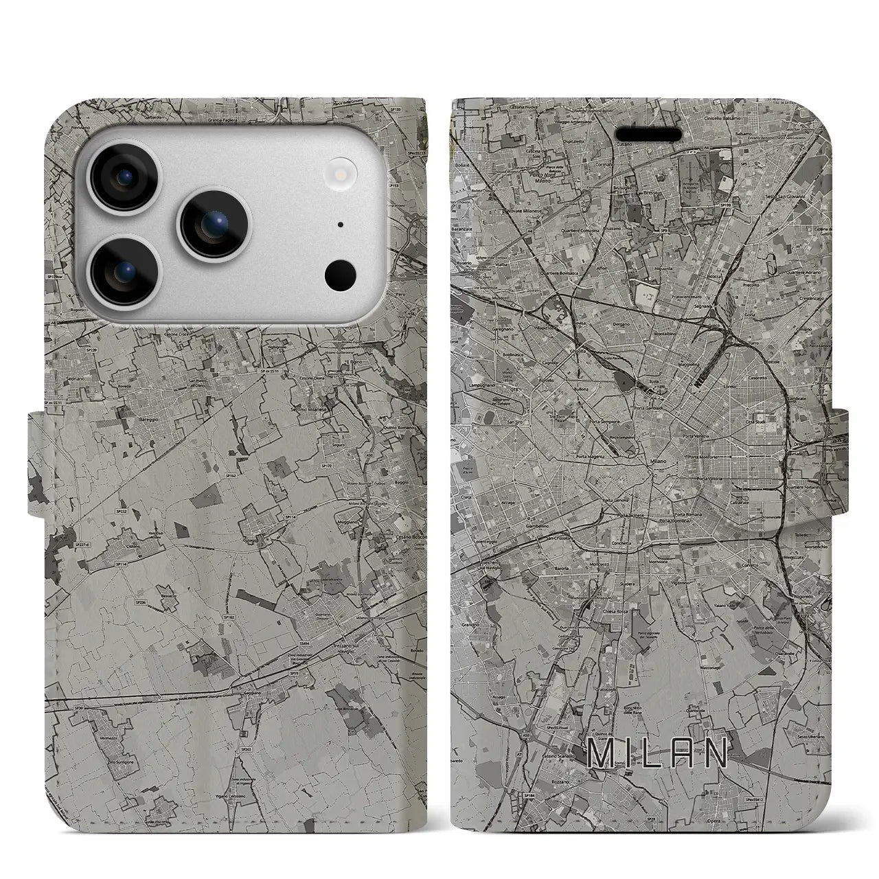 【ミラノ（イタリア）】地図柄iPhoneケース（手帳タイプ）