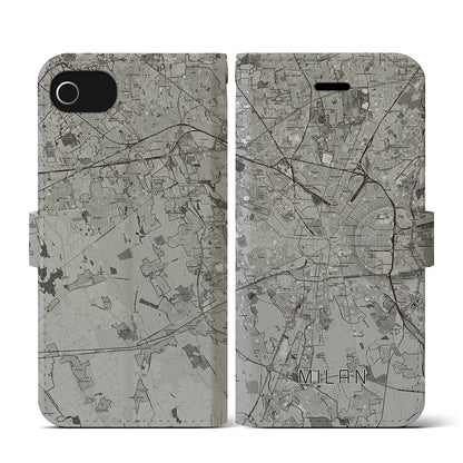 【ミラノ（イタリア）】地図柄iPhoneケース（手帳タイプ）モノトーン・iPhone SE（第3 / 第2世代） / 8 / 7 / 6s / 6 用