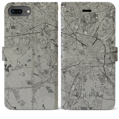 【ミラノ（イタリア）】地図柄iPhoneケース（手帳タイプ）モノトーン・iPhone 8Plus /7Plus / 6sPlus / 6Plus 用
