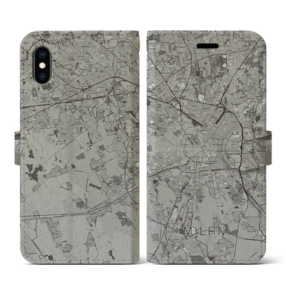 【ミラノ（イタリア）】地図柄iPhoneケース（手帳タイプ）モノトーン・iPhone XS / X 用