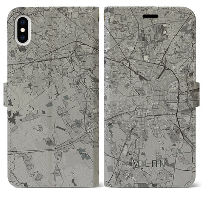 【ミラノ（イタリア）】地図柄iPhoneケース（手帳タイプ）モノトーン・iPhone XS Max 用