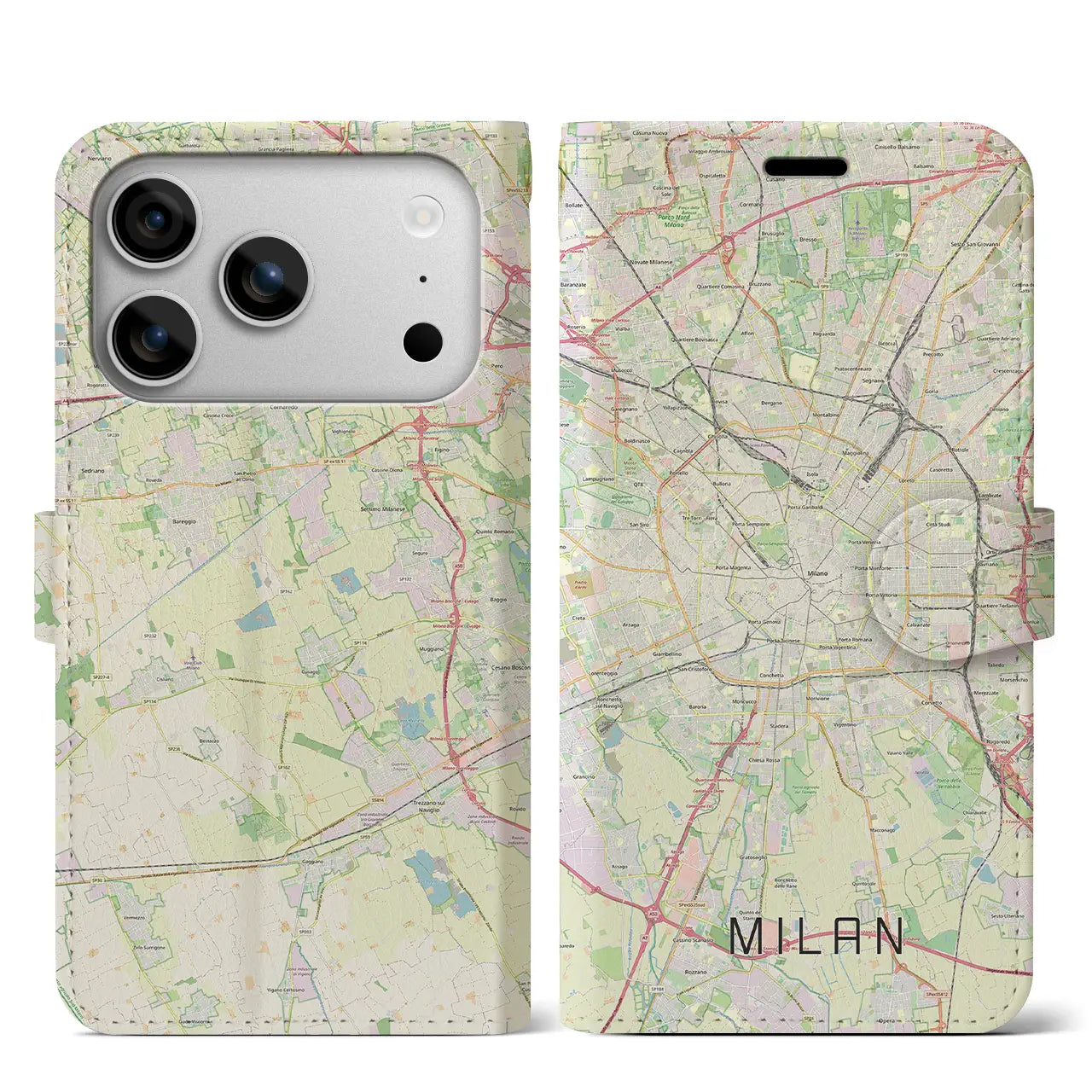 【ミラノ（イタリア）】地図柄iPhoneケース（手帳タイプ）