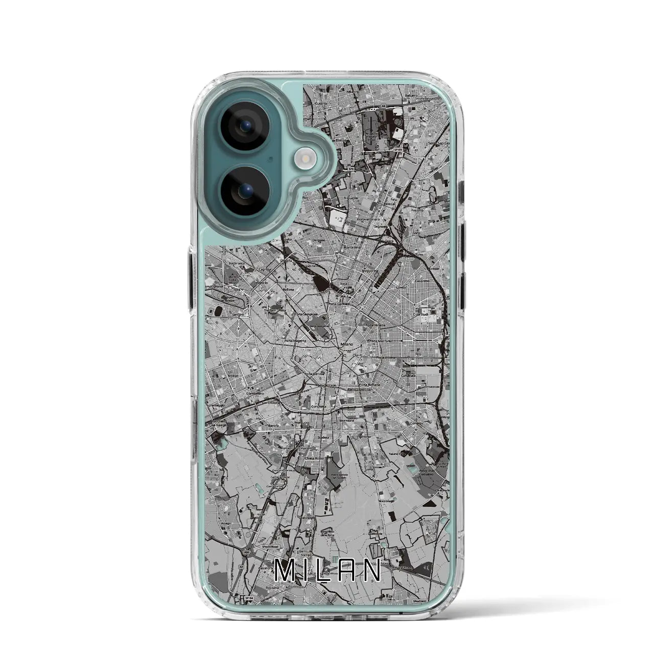 【ミラノ（イタリア）】地図柄iPhoneケース（MagSafeタイプ）モノトーン・iPhone 16 Pro 用
