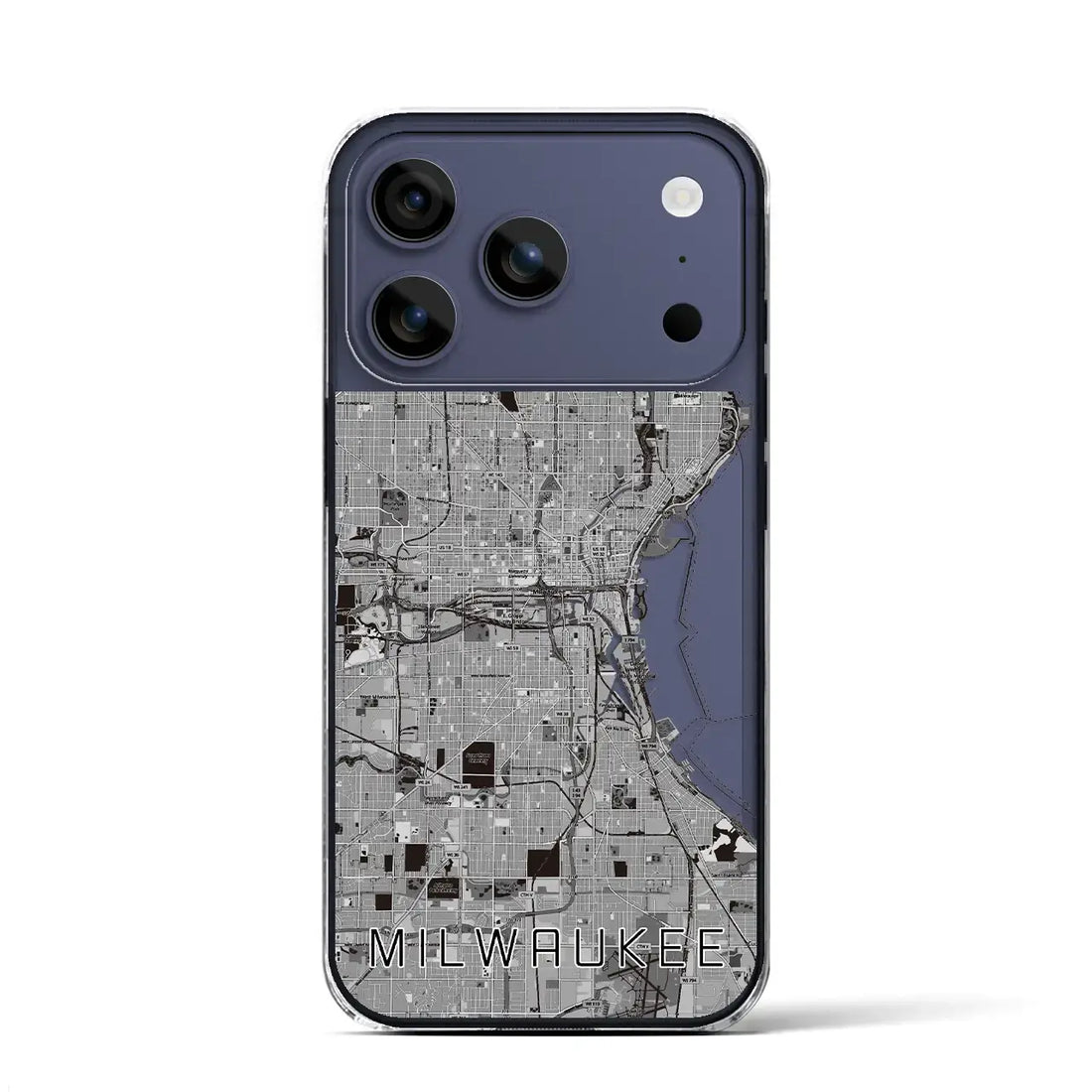 【ミルウォーキー(アメリカ)】地図柄iPhoneケース(クリアタイプ)モノトーン・iPhone 17 Pro Max 用