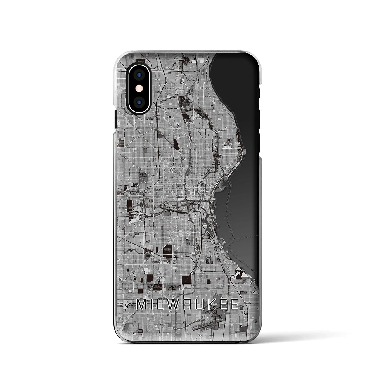 【ミルウォーキー（アメリカ）】地図柄iPhoneケース（クリアタイプ）モノトーン・iPhone XS / X 用