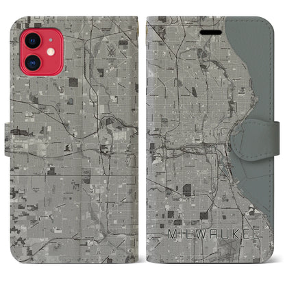 【ミルウォーキー（アメリカ）】地図柄iPhoneケース（手帳タイプ）モノトーン・iPhone 11 用