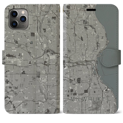 【ミルウォーキー（アメリカ）】地図柄iPhoneケース（手帳タイプ）モノトーン・iPhone 11 Pro Max 用