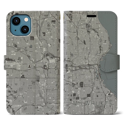 【ミルウォーキー（アメリカ）】地図柄iPhoneケース（手帳タイプ）モノトーン・iPhone 13 用