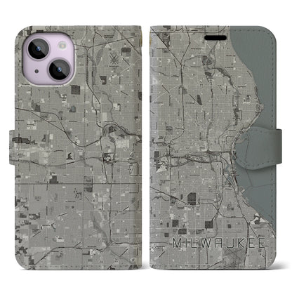 【ミルウォーキー（アメリカ）】地図柄iPhoneケース（手帳タイプ）モノトーン・iPhone 14 用