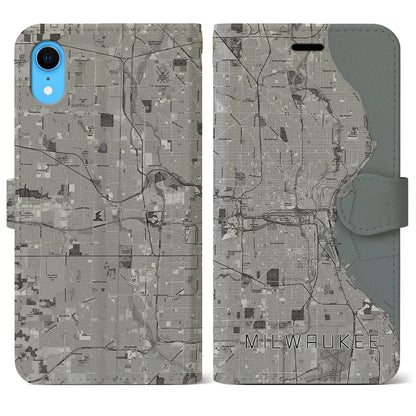 【ミルウォーキー（アメリカ）】地図柄iPhoneケース（手帳タイプ）モノトーン・iPhone XR 用