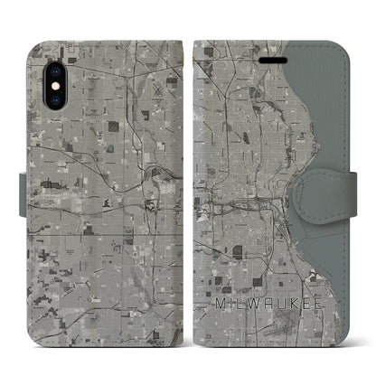 【ミルウォーキー（アメリカ）】地図柄iPhoneケース（手帳タイプ）モノトーン・iPhone XS / X 用