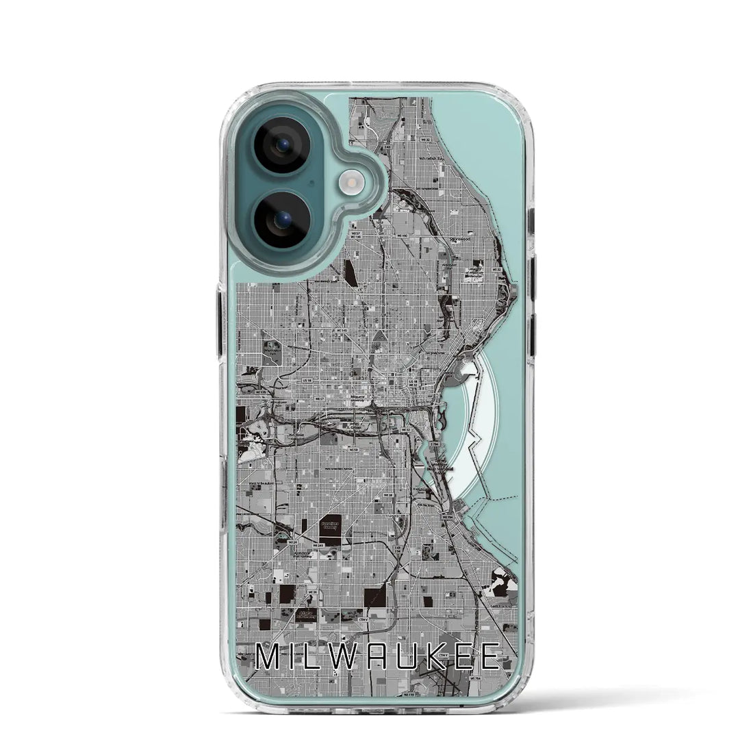 【ミルウォーキー（アメリカ）】地図柄iPhoneケース（MagSafeタイプ）モノトーン・iPhone 16 Pro 用