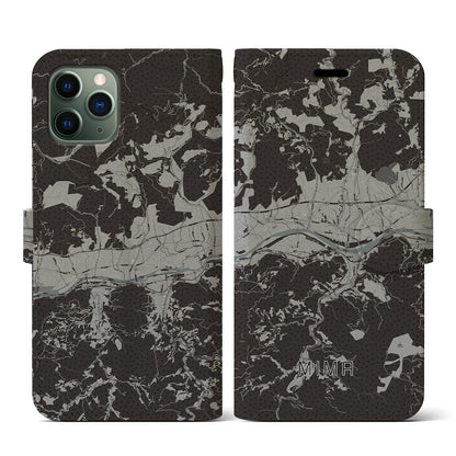 【美馬（徳島県）】地図柄iPhoneケース（手帳タイプ）モノトーン・iPhone 11 Pro 用