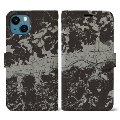 【美馬（徳島県）】地図柄iPhoneケース（手帳タイプ）モノトーン・iPhone 13 用