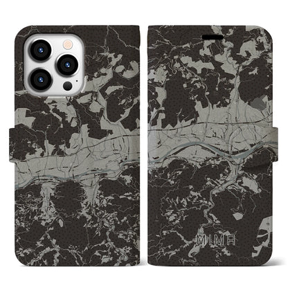 【美馬（徳島県）】地図柄iPhoneケース（手帳タイプ）モノトーン・iPhone 13 Pro 用