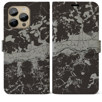 【美馬（徳島県）】地図柄iPhoneケース（手帳タイプ）モノトーン・iPhone 14 Pro Max 用