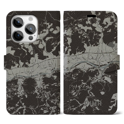 【美馬（徳島県）】地図柄iPhoneケース（手帳タイプ）モノトーン・iPhone 14 Pro 用