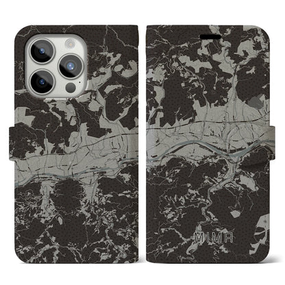 【美馬（徳島県）】地図柄iPhoneケース（手帳タイプ）モノトーン・iPhone 15 Pro 用