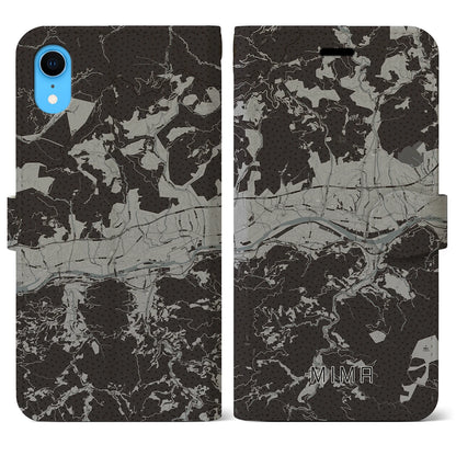 【美馬（徳島県）】地図柄iPhoneケース（手帳タイプ）モノトーン・iPhone XR 用