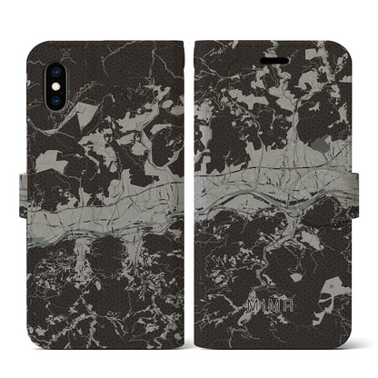 【美馬（徳島県）】地図柄iPhoneケース（手帳タイプ）モノトーン・iPhone XS / X 用