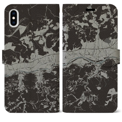 【美馬（徳島県）】地図柄iPhoneケース（手帳タイプ）モノトーン・iPhone XS Max 用