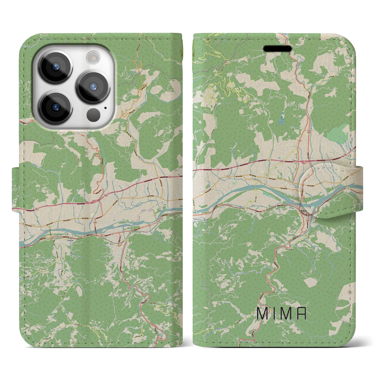 【美馬（徳島県）】地図柄iPhoneケース（手帳タイプ）