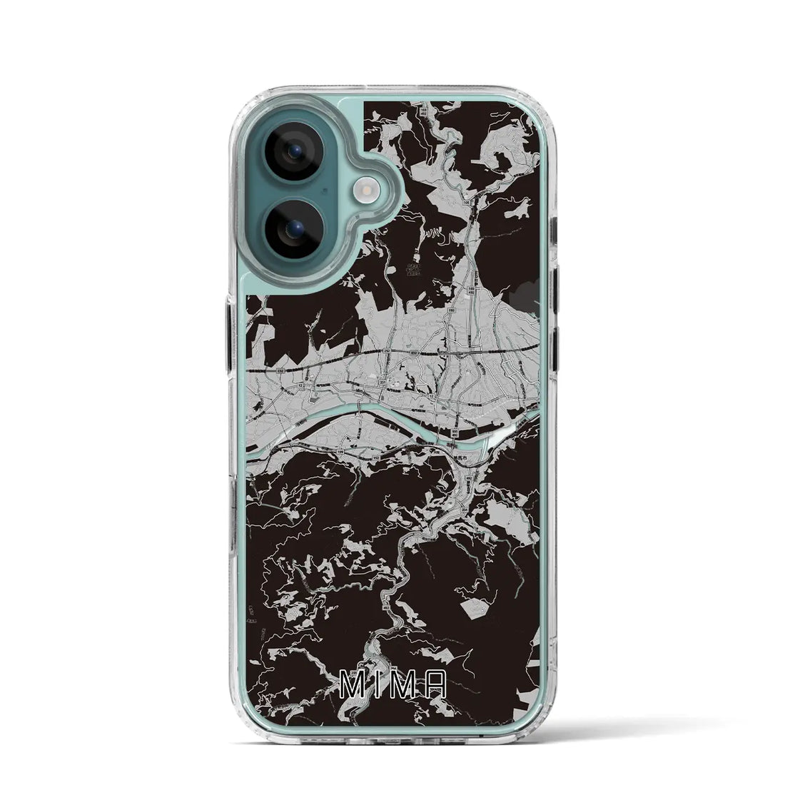 【美馬(徳島県)】地図柄iPhoneケース(MagSafeタイプ)モノトーン・iPhone 16 Pro 用