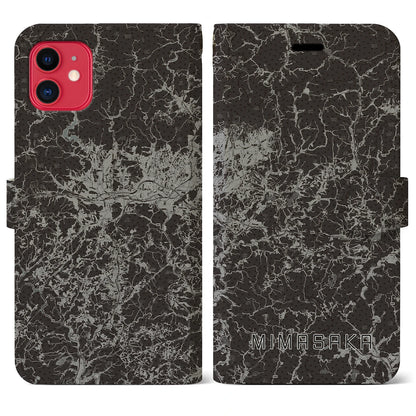 【美作（岡山県）】地図柄iPhoneケース（手帳タイプ）モノトーン・iPhone 11 用