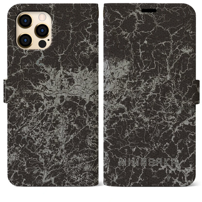 【美作（岡山県）】地図柄iPhoneケース（手帳タイプ）モノトーン・iPhone 12 Pro Max 用