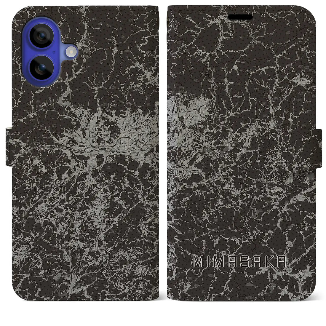 【美作(岡山県)】地図柄iPhoneケース(手帳タイプ)モノトーン・iPhone 16 Pro Max 用