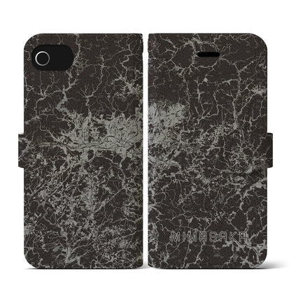 【美作（岡山県）】地図柄iPhoneケース（手帳タイプ）モノトーン・iPhone SE（第3 / 第2世代） / 8 / 7 / 6s / 6 用